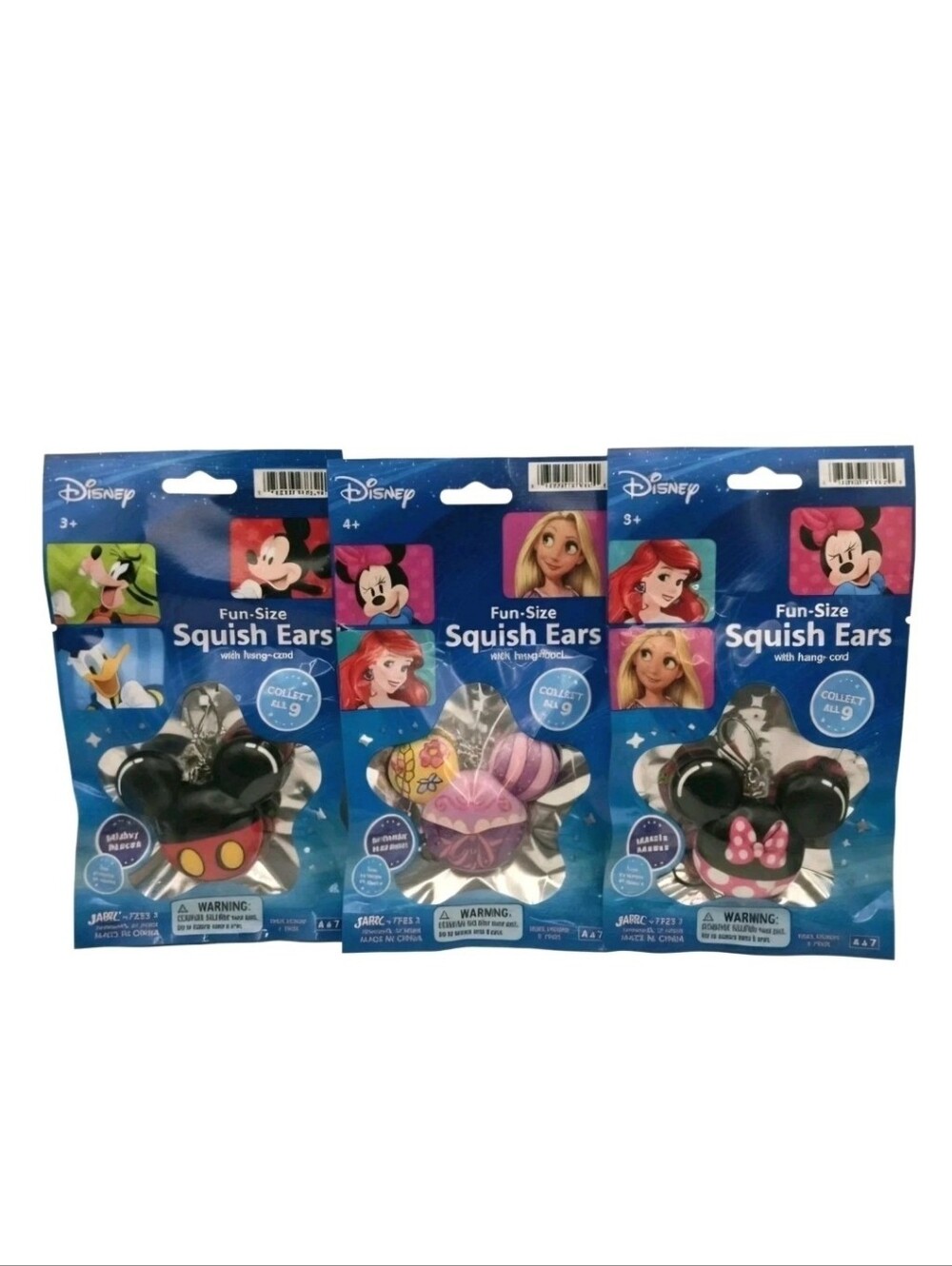 Disney Squish Ears with Hang Tag Cord Fun-Size Squishy Toy 3 pack